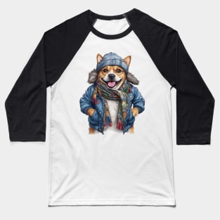 Corgi dog wearing a leather jacket and hat Baseball T-Shirt